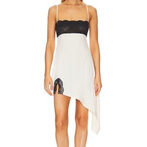 WeWoreWhat Lace Asymmetrical Slip Dress in White and Black